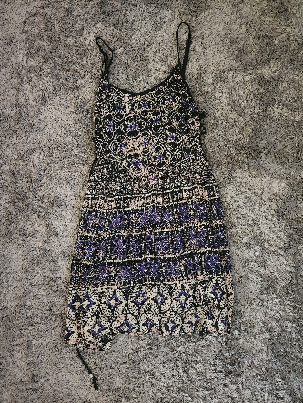 Forever 21 Black Dress with Purple & Cream Print